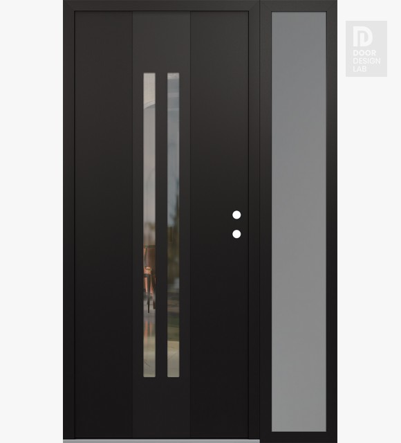 Modern Steel Front Door DIAMOND A8 48" X 80" BLACK/BLACK CLEAR GLASS PANEL BLACK LHI WITH SIDELITE FROSTED GLASS