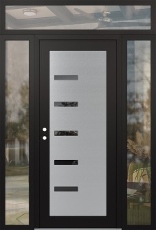 Diamond C8 60" x 96" black/black mirrored Glass Panel stainless steel RHI with 2 Sidelites and Transom clear Glass