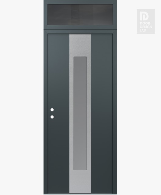 Modern Steel Front Door DIAMOND A1 36" X 96" ANTHRACITE/ANTHRACITE FROSTED GLASS PANEL STAINLESS STEEL RHI WITH TRANSOM MIRRORED GLASS