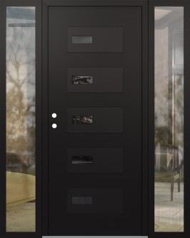 Diamond D7 68" x 80" black/black Mirrored Glass Panel black RHI with 2 Sidelites clear Glass