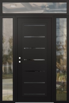 Diamond C11 60" x 96" black/black mirrored Glass Panel black RHI with 2 Sidelites and Transom clear Glass