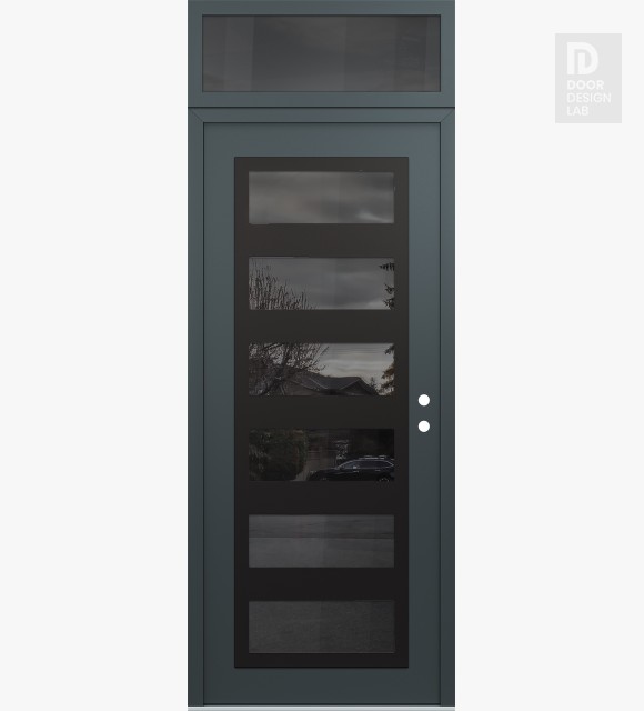 Modern Steel Front Door Diamond C9 36" x 96" anthracite/anthracite mirrored Glass Panel black LHI with Transom mirrored Glass