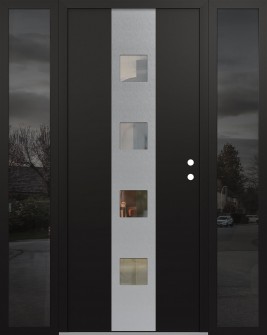 DIAMOND A12 60" X 80" BLACK/BLACK CLEAR GLASS PANEL STAINLESS STEEL LHI WITH 2 SIDELITES MIRRORED GLASS