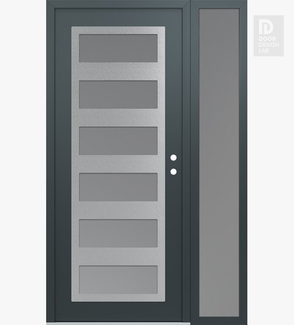 Modern Steel Front Door Diamond C9 48" x 80" anthracite/anthracite frosted Glass Panel stainless steel LHI with Sidelite frosted Glass