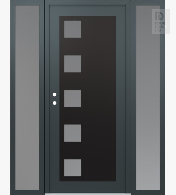 Modern Steel Front Door Diamond C5 68" x 80" anthracite/anthracite frosted Glass Panel black RHI with 2 Sidelites frosted Glass