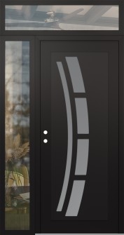 Diamond C12 48" x 96" black/white frosted Glass Panel black RHI with Sidelite and Transom clear Glass