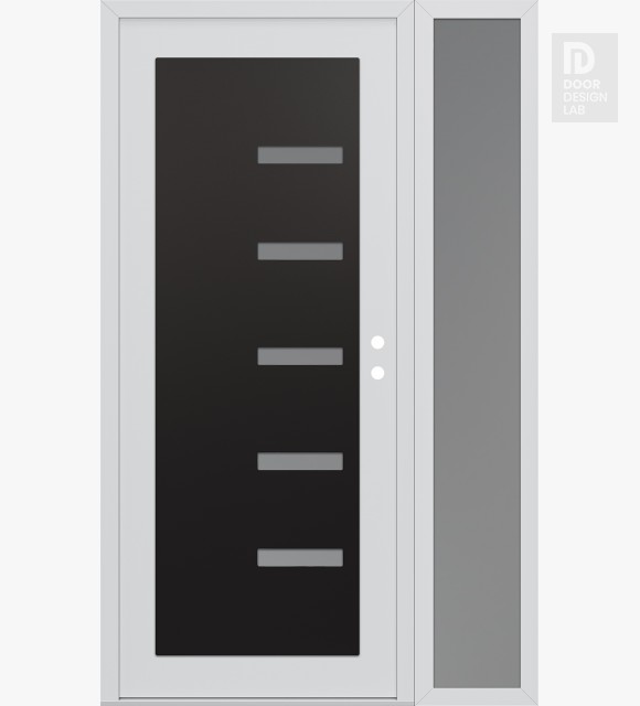 Modern Steel Front Door Diamond C8 48" x 80" white/white frosted Glass Panel black LHI with Sidelite frosted Glass