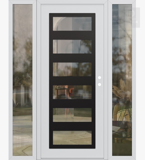 Modern Steel Front Door Diamond C9 60" x 80" white/white clear Glass Panel black LHI with 2 Sidelites clear Glass