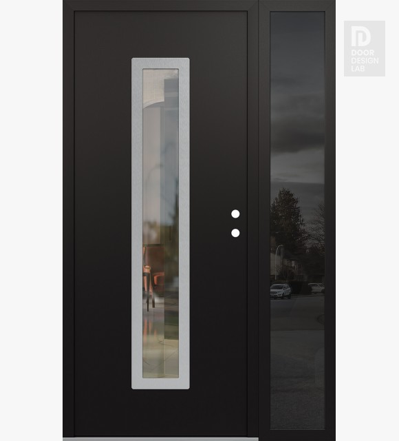 Modern Steel Front Door DIAMOND A11 52" X 80" BLACK/BLACK CLEAR GLASS PANEL STAINLESS STEEL LHI WITH SIDELITE MIRRORED GLASS