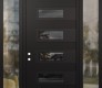 Modern Steel Front Door Diamond D3 64" x 96" black/black mirrored Glass Panel black RHI with 2 Sidelites and Transom clear Glass