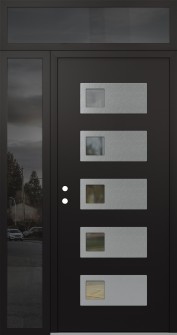 Diamond D2 52" x 96" black/black clear Glass Panel stainless steel RHI with Sidelite and Transom mirrored Glass