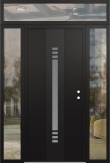 DIAMOND A5 64" X 96" BLACK/WHITE FROSTED GLASS PANEL BLACK LHI WITH 2 SIDELITES AND TRANSOM CLEAR GLASS