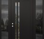 Modern Steel Front Door Diamond C6 64" x 96" black/black clear Glass Panel black RHI with 2 Sidelites and Transom mirrored Glass