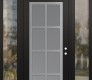 Modern Steel Front Door Diamond C16 64" x 96" black/white frosted Glass Panel stainless steel LHI with 2 Sidelites and Transom clear Glass