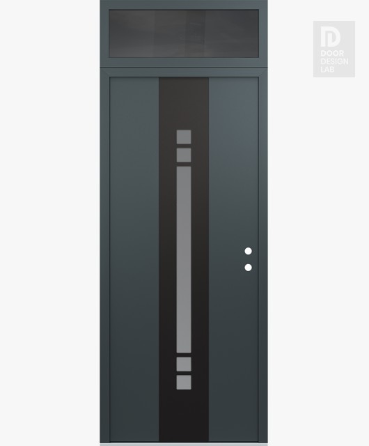 Modern Steel Front Door DIAMOND A4 36" X 96" ANTHRACITE/ANTHRACITE FROSTED GLASS PANEL BLACK LHI WITH TRANSOM MIRRORED GLASS