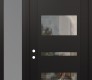 Modern Steel Front Door Diamond C10 50" x 96" black/black clear Glass Panel black RHI with Sidelite and Transom frosted Glass
