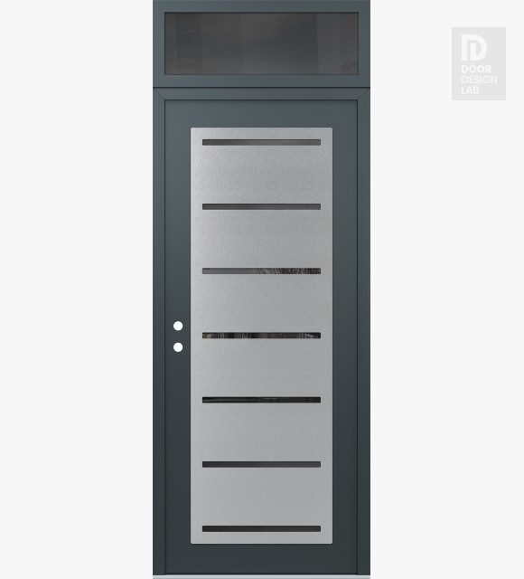 Modern Steel Front Door Diamond C11 36" x 96" anthracite/anthracite mirrored Glass Panel stainless steel RHI with Transom mirrored Glass