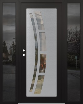 Diamond C12 64" x 80" black/black clear Glass Panel stainless steel RHI with 2 Sidelites mirrored Glass