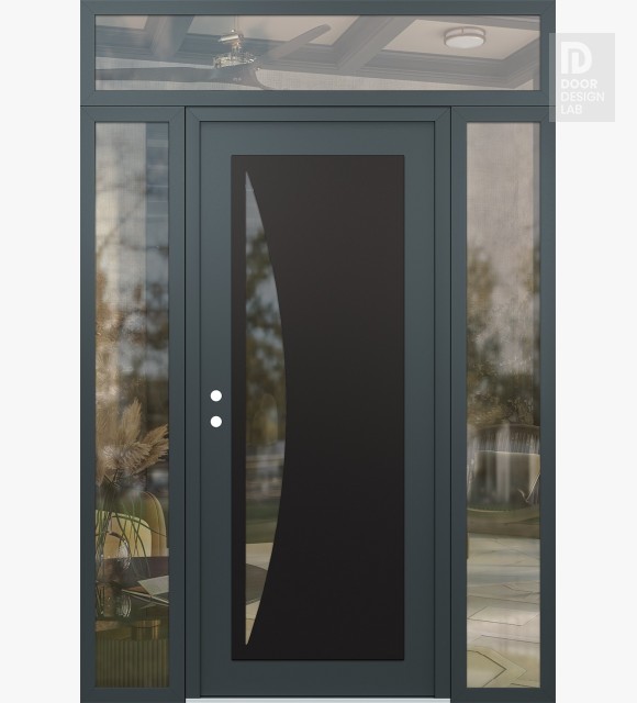 Modern Steel Front Door Diamond C13 68" x 96" anthracite/anthracite clear Glass Panel black RHI with 2 Sidelites and Transom clear Glass