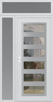 Diamond C9 50" x 96" white/white clear Glass Panel stainless steel RHI with Sidelite and Transom frosted Glass