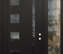 Modern Steel Front Door Diamond C3 50" x 96" black/black mirrored Glass Panel black LHI with Sidelite and Transom clear Glass
