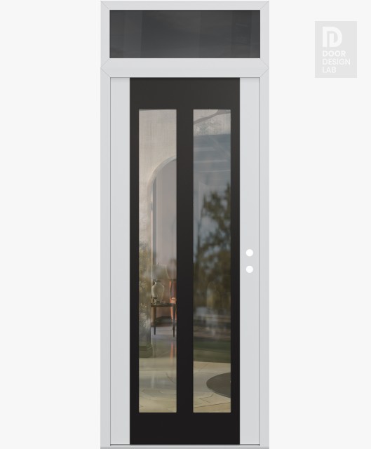 Modern Steel Front Door Diamond C14 36" x 96" white/white clear Glass Panel black LHI with Transom mirrored Glass