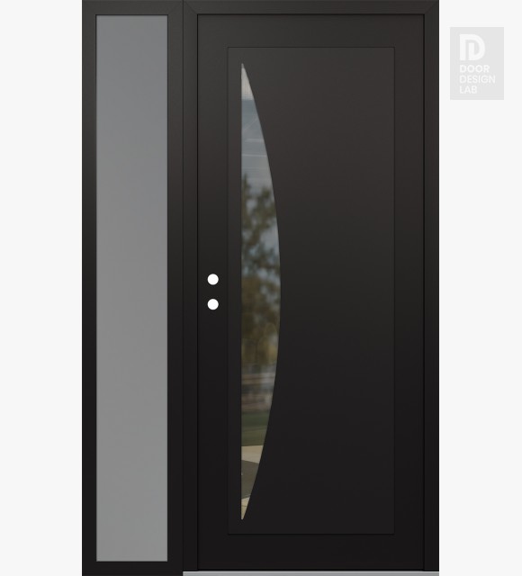 Modern Steel Front Door Diamond C13 48" x 80" black/black clear Glass Panel black RHI with Sidelite frosted Glass