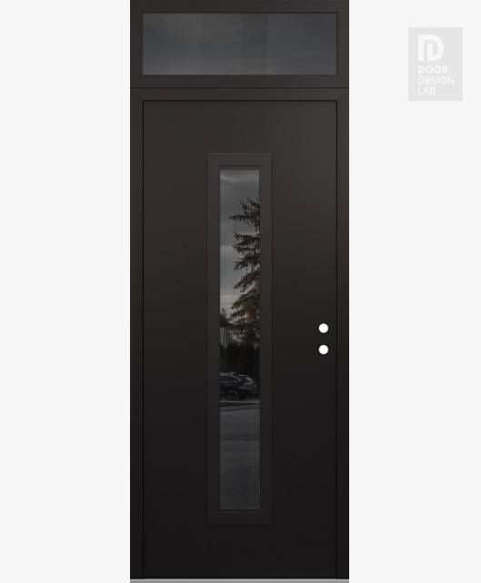 Modern Steel Front Door DIAMOND A11 36" X 96" BLACK/BLACK MIRRORED GLASS PANEL BLACK LHI WITH TRANSOM MIRRORED GLASS