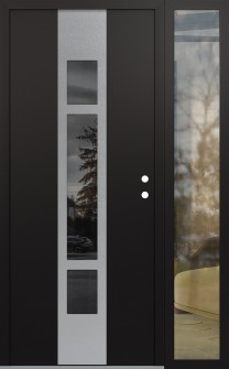 DIAMOND A9 48" X 80" BLACK/BLACK MIRRORED GLASS PANEL STAINLESS STEEL LHI WITH SIDELITE CLEAR GLASS