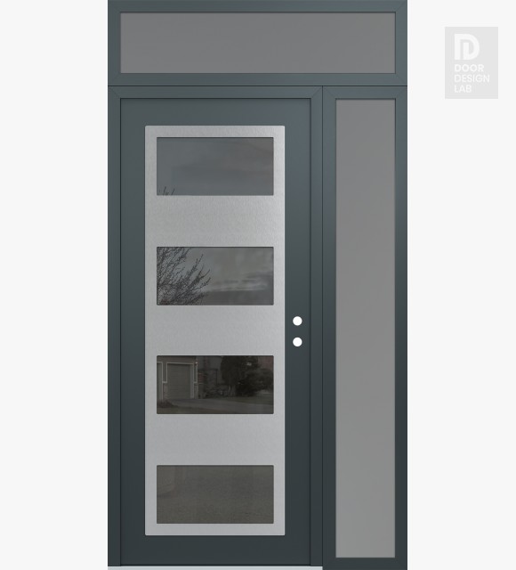 Modern Steel Front Door Diamond C2 50" x 96" anthracite/anthracite mirrored Glass Panel stainless steel LHI with Sidelite and Transom frosted Glass