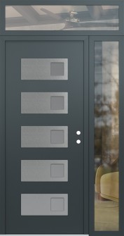 Diamond D2 50" x 96" anthracite/anthracite frosted Glass Panel stainless steel LHI with Sidelite and Transom clear Glass