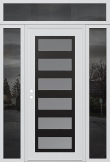 Diamond C9 68" x 96" white/white frosted Glass Panel black RHI with 2 Sidelites and Transom mirrored Glass