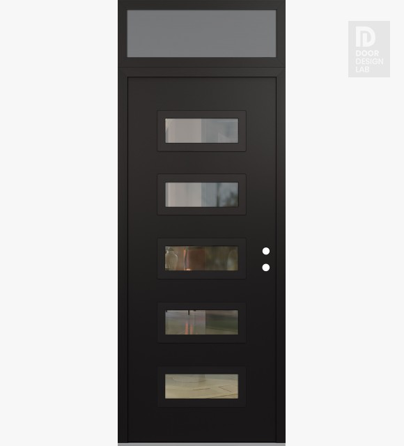 Modern Steel Front Door Diamond D1 36" x 96" black/black clear Glass Panel black LHI with Transom frosted Glass