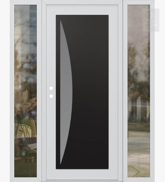 Modern Steel Front Door Diamond C13 68" x 80" white/white frosted Glass Panel black RHI with 2 Sidelites clear Glass