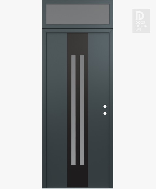 Modern Steel Front Door DIAMOND A8 36" X 96" ANTHRACITE/ANTHRACITE FROSTED GLASS PANEL BLACK LHI WITH TRANSOM FROSTED GLASS