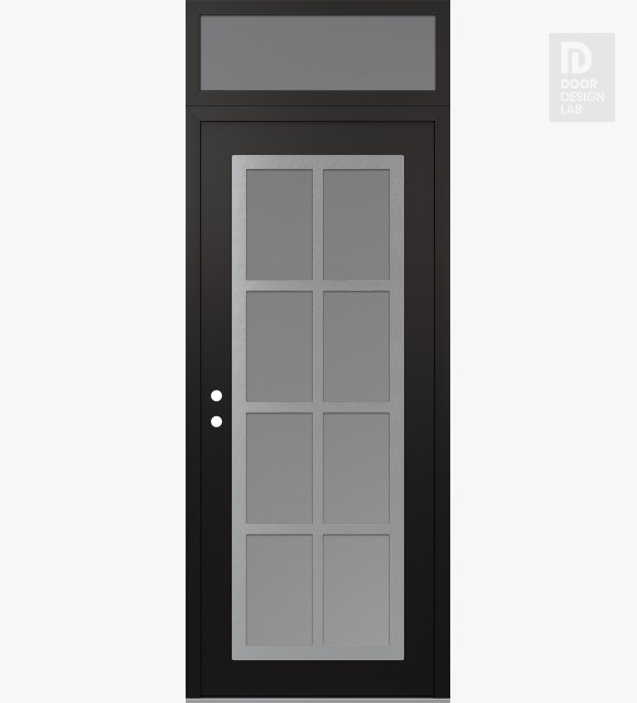 Modern Steel Front Door Diamond C16 36" x 96" black/white frosted Glass Panel stainless steel RHI with Transom frosted Glass