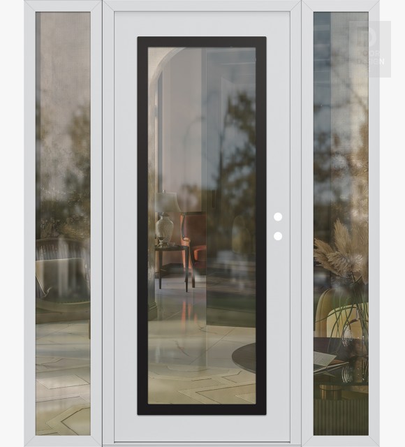 Modern Steel Front Door Diamond C1 60" x 80" white/white clear Glass Panel black LHI with 2 Sidelites clear Glass