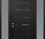 Modern Steel Front Door Diamond C11 64" x 96" black/black mirrored Glass Panel black RHI with 2 Sidelites and Transom frosted Glass