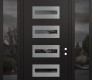 Modern Steel Front Door Diamond D4 60" x 96" black/black mirrored Glass Panel stainless steel LHI with 2 Sidelites and Transom mirrored Glass