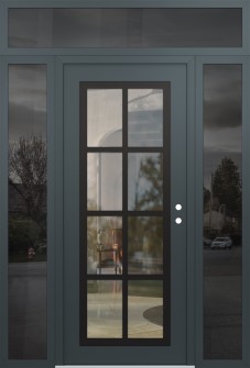 Diamond C16 64" x 96" anthracite/anthracite clear Glass Panel black LHI with 2 Sidelites and Transom mirrored Glass