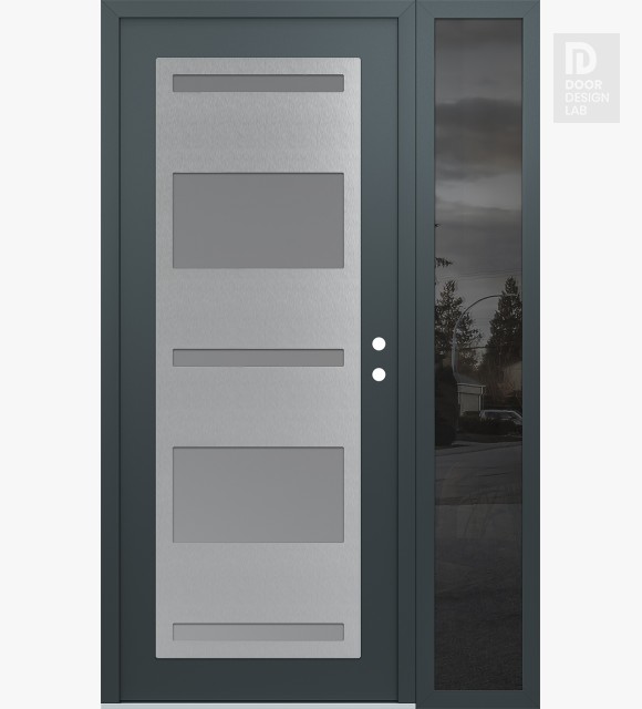 Modern Steel Front Door Diamond C10 52" x 80" anthracite/anthracite frosted Glass Panel stainless steel LHI with Sidelite mirrored Glass