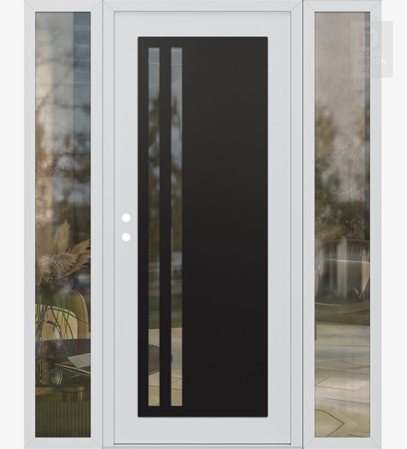 Modern Steel Front Door Diamond C6 64" x 80" white/white clear Glass Panel black RHI with 2 Sidelites clear Glass