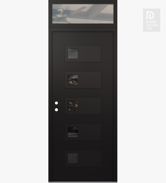 Modern Steel Front Door Diamond D2 36" x 96" black/black mirrored Glass Panel black RHI with Transom clear Glass