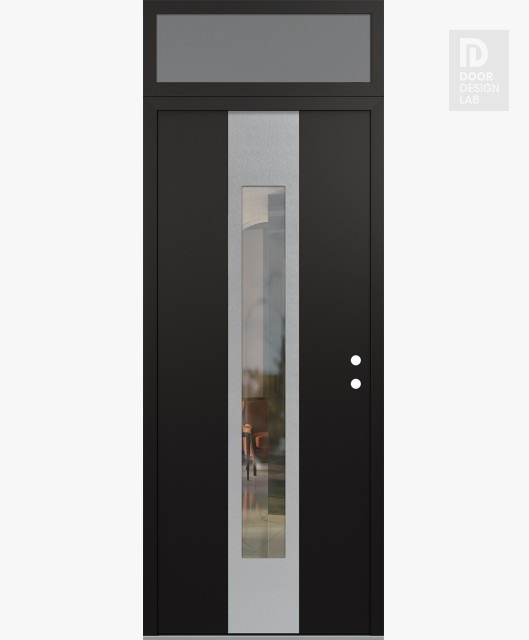 Modern Steel Front Door DIAMOND A1 36" X 96" BLACK/BLACK CLEAR GLASS PANEL STAINLESS STEEL LHI WITH TRANSOM FROSTED GLASS