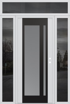 Diamond C15 64" x 96" white/white frosted Glass Panel black LHI with 2 Sidelites and Transom mirrored Glass