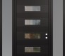 Modern Steel Front Door Diamond D5 60" x 96" black/black clear Glass Panel black LHI with 2 Sidelites and Transom frosted Glass