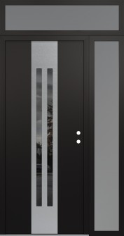 DIAMOND A8 52" X 96" BLACK/BLACK MIRRORED GLASS PANEL STAINLESS STEEL LHI WITH SIDELITE AND TRANSOM FROSTED GLASS