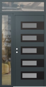 Diamond D3 50" x 96" anthracite/anthracite frosted Glass Panel black RHI with Sidelite and Transom clear Glass