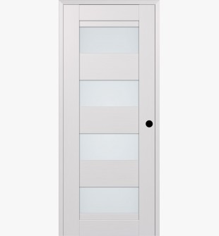 RTA LEFT HAND PREHUNG CONCEALED DOOR SLAB DELLA VETRO BIANCO NOBLE 18" X 80" X 1 9/16" FROSTED GLASS