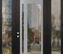 Modern Steel Front Door Diamond C15 64" x 96" black/black clear Glass Panel stainless steel RHI with 2 Sidelites and Transom clear Glass